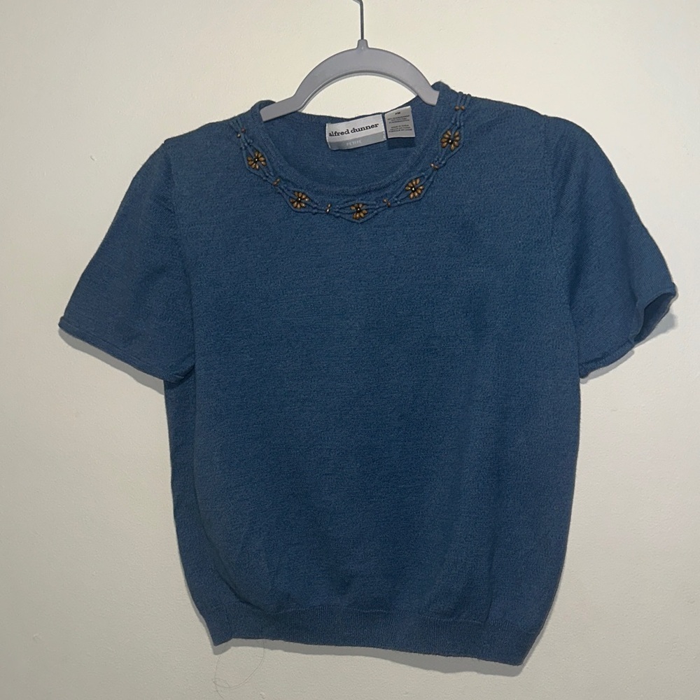 Alfred Dunner Blue Top with Floral Accents